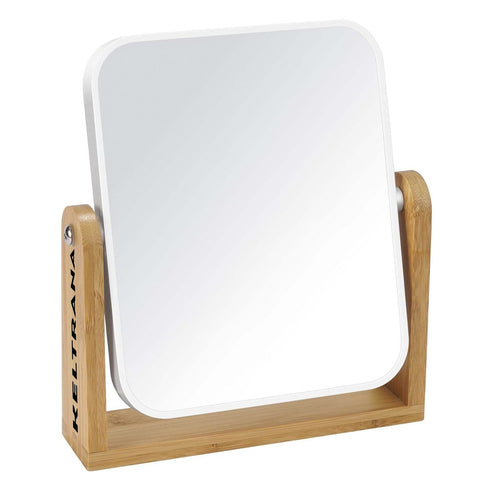Keltrana Double-Sided Magnifying Mirror with Bamboo Stand – 1x/3x Swivel Tabletop Vanity Mirror – 8 Inch