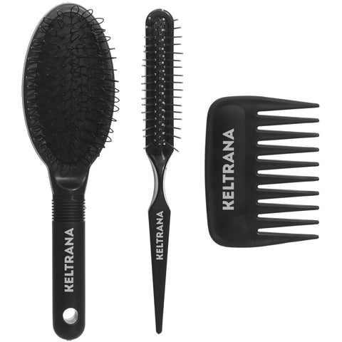 Keltrana 3-Piece Wig Brush and Comb Set – Loop Brush, Wide-Tooth Comb, and Edge Comb for Wigs and Extensions