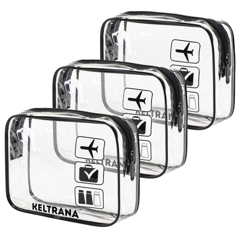 Keltrana 3-Piece Clear TSA-Approved Travel Toiletry Bag Set - Black