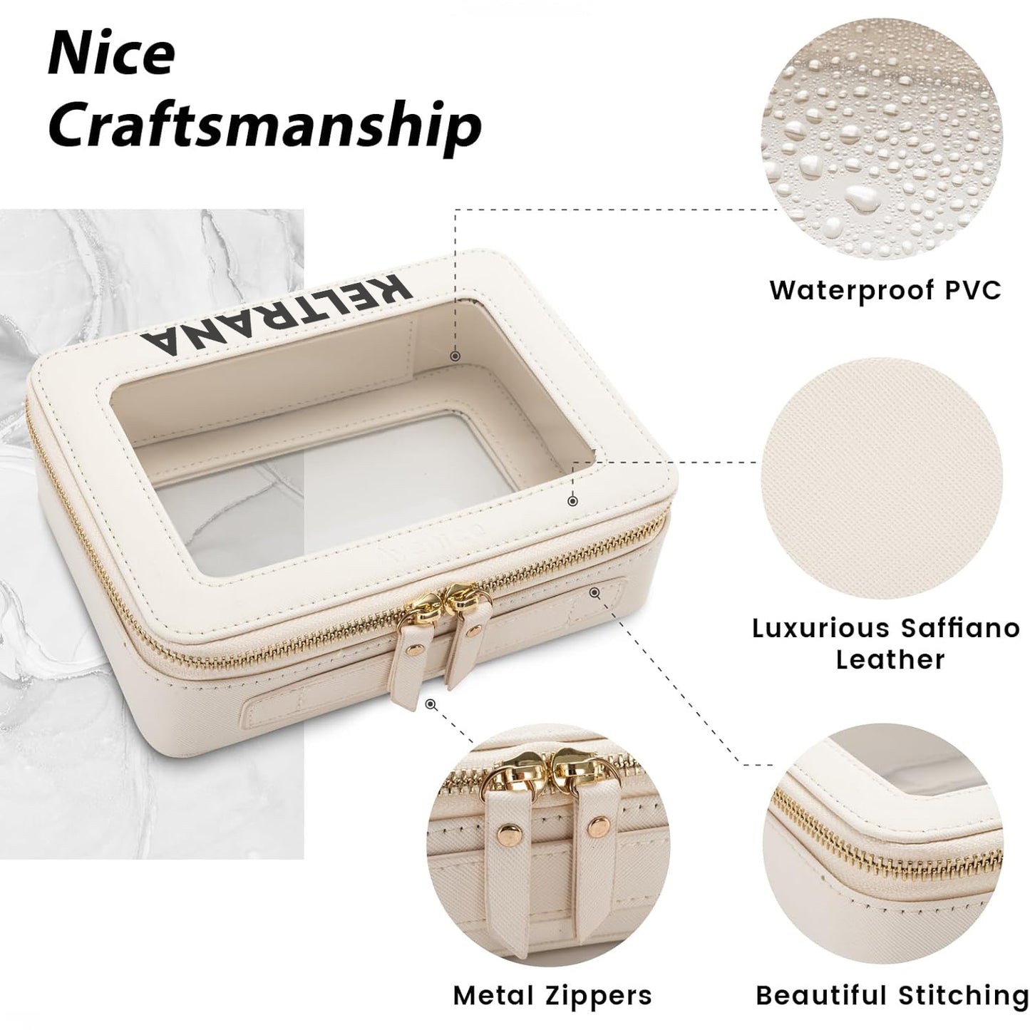Keltrana Aveniee Clear Travel Makeup Organizer Bag - White