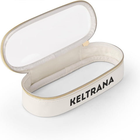 Keltrana Clear Travel Makeup Brush Holder – Transparent Waterproof Cosmetic Brush Case with Leather Accents – White