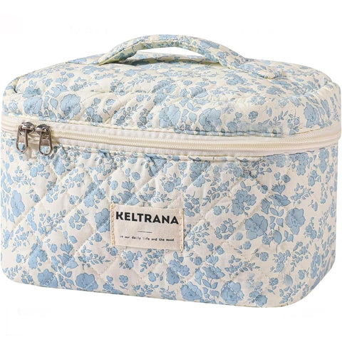 Keltrana Large Floral Coquette Makeup Bag - Travel Cosmetic Organizer
