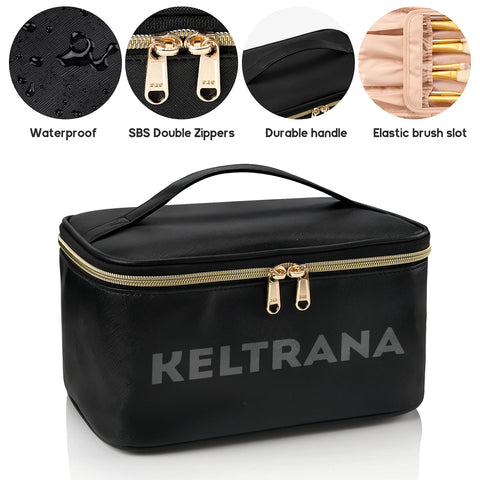 Keltrana Portable Large Capacity Makeup Organizer Bag with Divider - Black