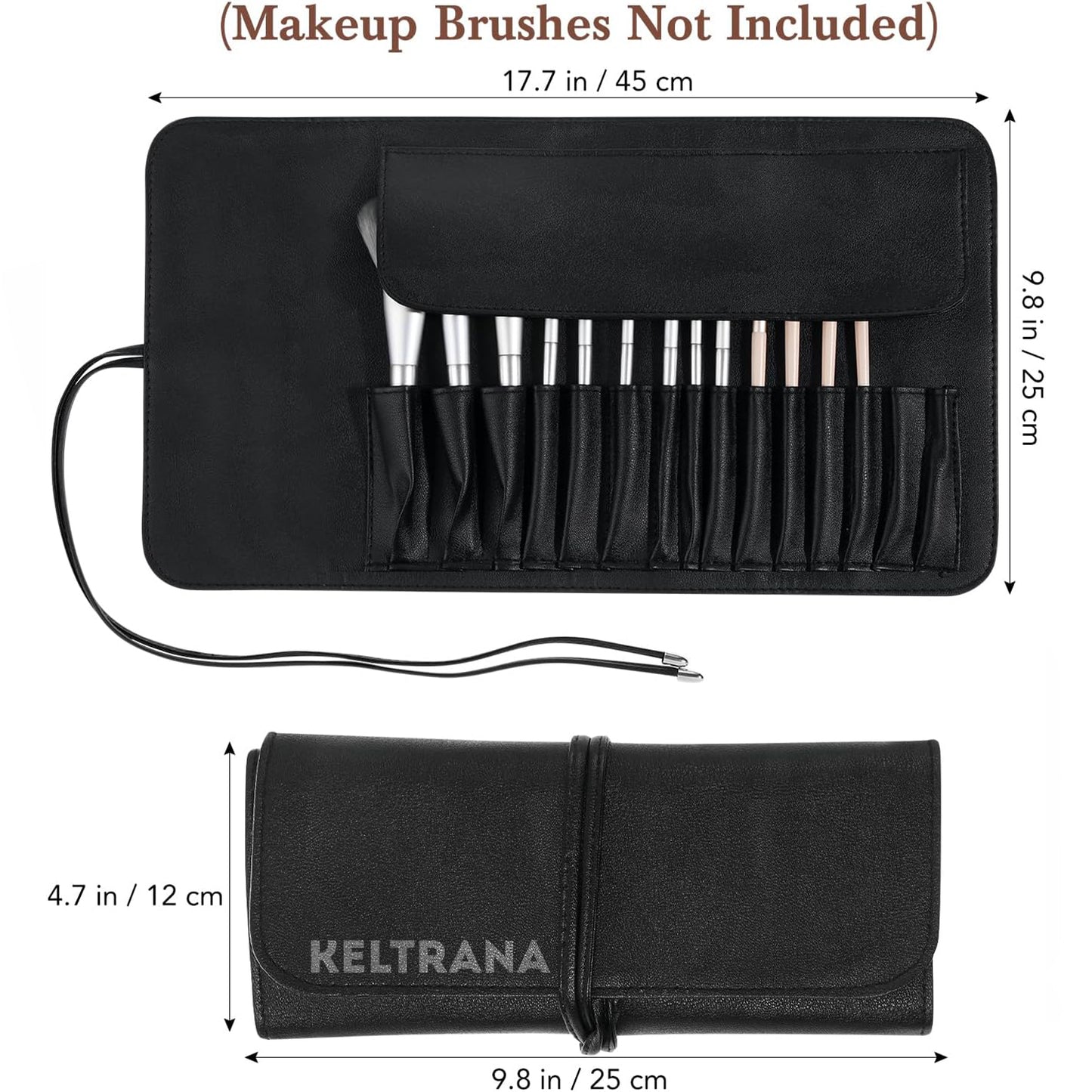Keltrana Travel Roll-Up Makeup Brush Case – PU Leather Organizer Pouch for Brushes