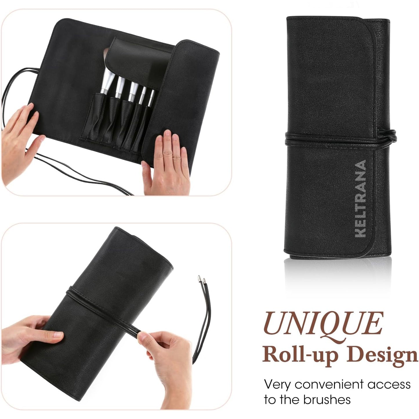 Keltrana Travel Roll-Up Makeup Brush Case – PU Leather Organizer Pouch for Brushes