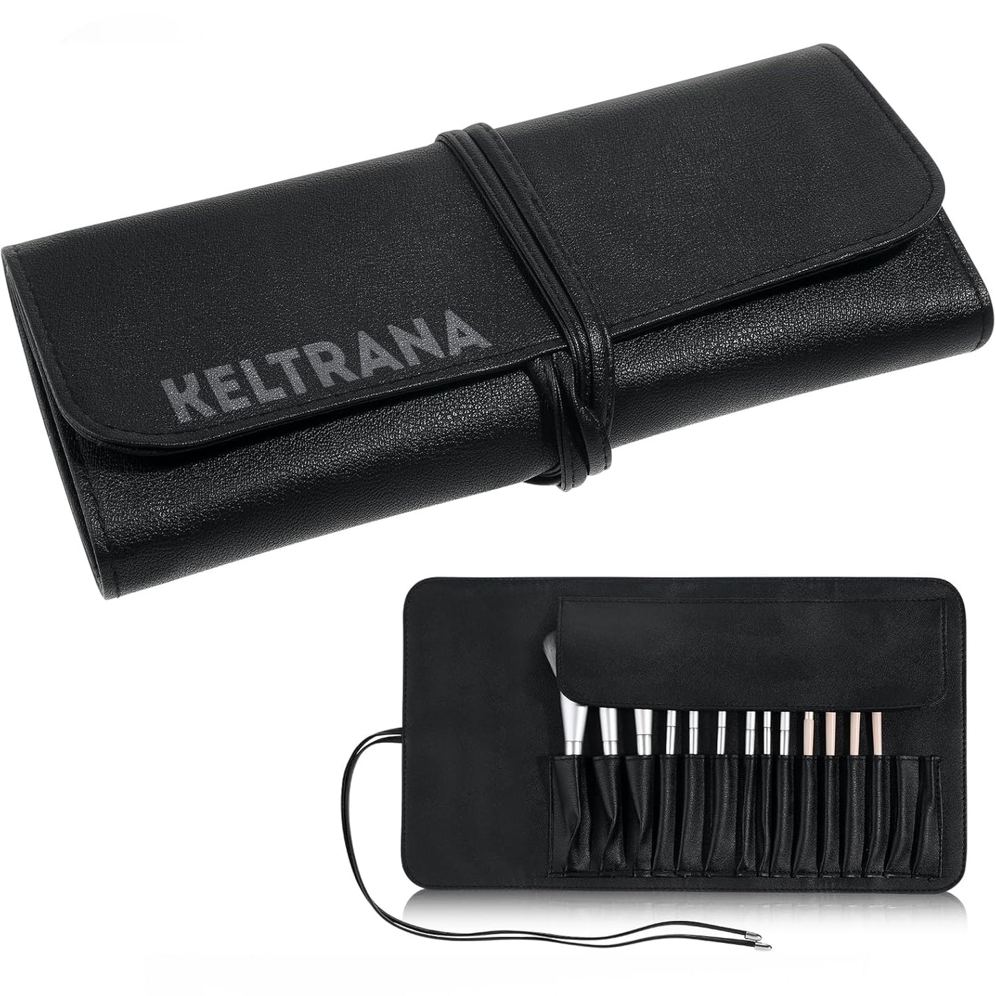 Keltrana Travel Roll-Up Makeup Brush Case – PU Leather Organizer Pouch for Brushes
