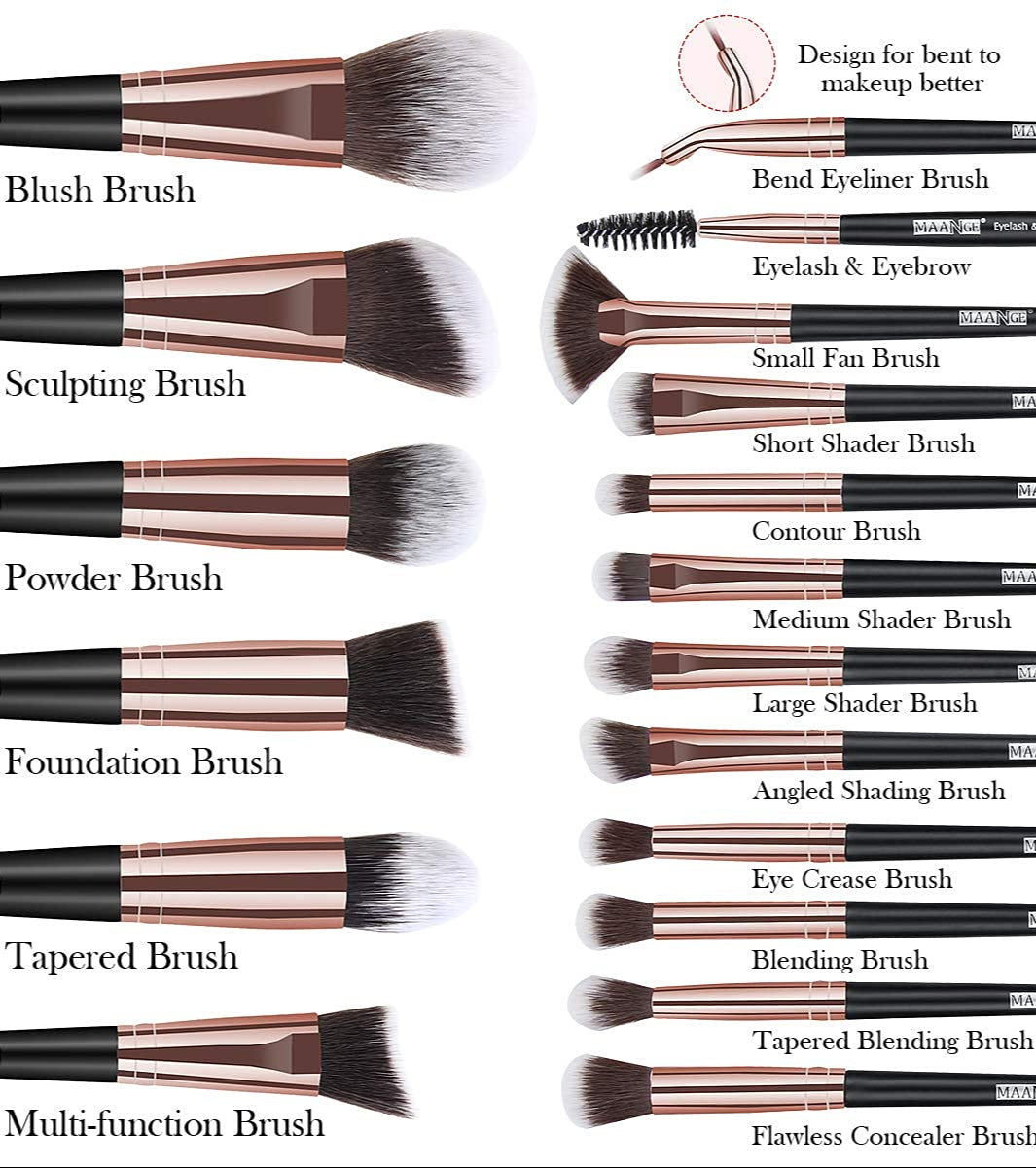 Keltrana 18 Pcs Professional Synthetic Makeup Brush Set – Includes Case, Foundation, Kabuki, and Eye Brushes (Black Gold)