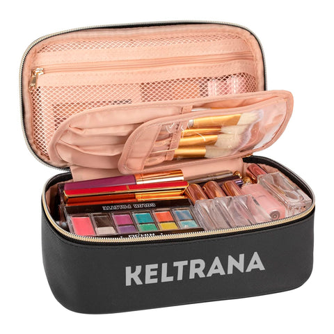 Keltrana Small Portable Travel Cosmetic Bag for Women - Black