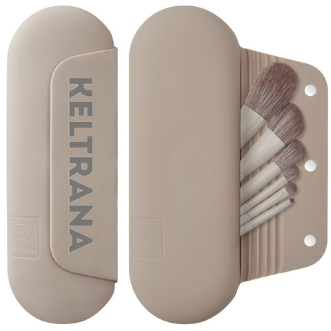 Keltrana Silicone Makeup Brush Holder – Soft Travel Cosmetic Case with Magnetic Closure, Large Brush Organizer – Walnut