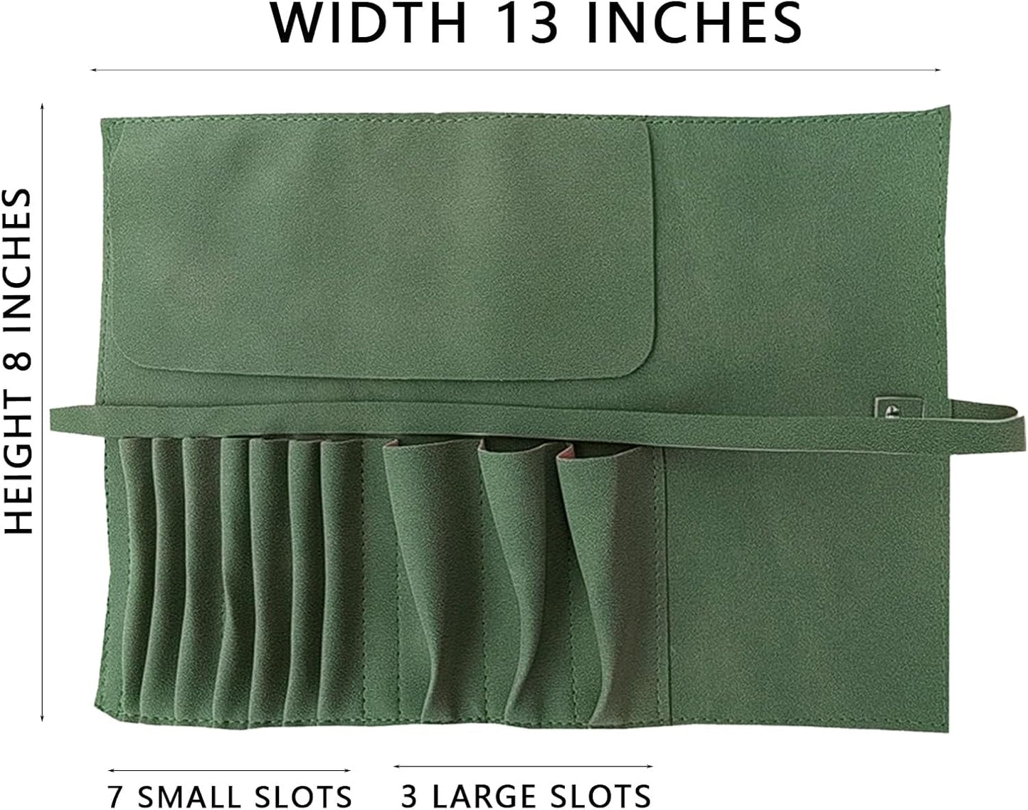 Keltrana 2Pcs Makeup Brush Case Travel Folding Travel Makeup Brushes Cases Roll Up Brush Rolling Bag Makeup Brush Organizer for Womens Cosmetic Bags Pouch Case Roll-up PU Leather Dark Green