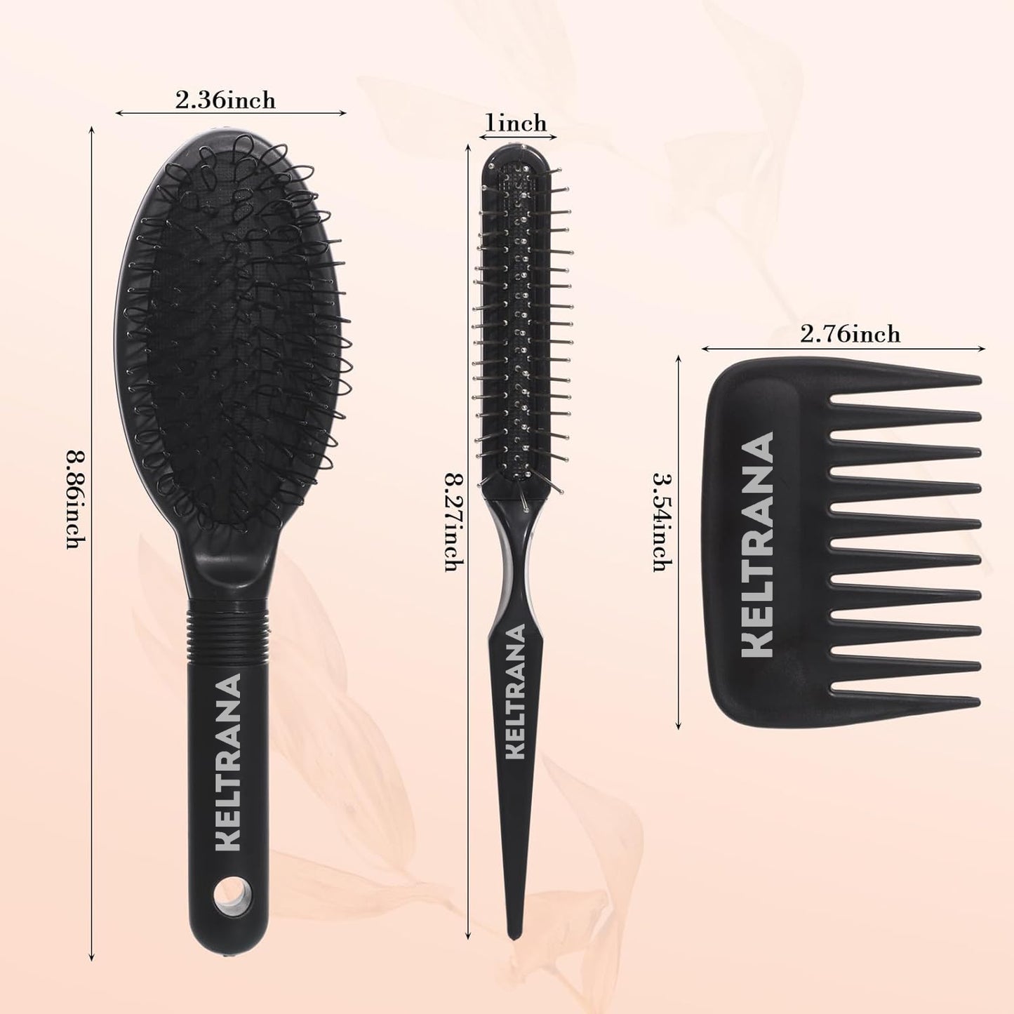 Keltrana 3-Piece Wig Brush and Comb Set – Loop Brush, Wide-Tooth Comb, and Edge Comb for Wigs and Extensions