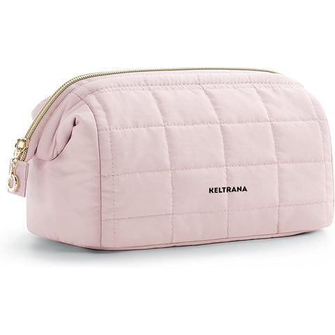 Keltrana Puffy Padded Travel Makeup Bag with Handle - Pink