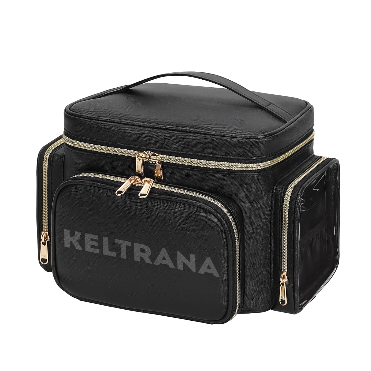 Keltrana Vertical Large Capacity Travel Makeup Bag with Brush Holder - Black