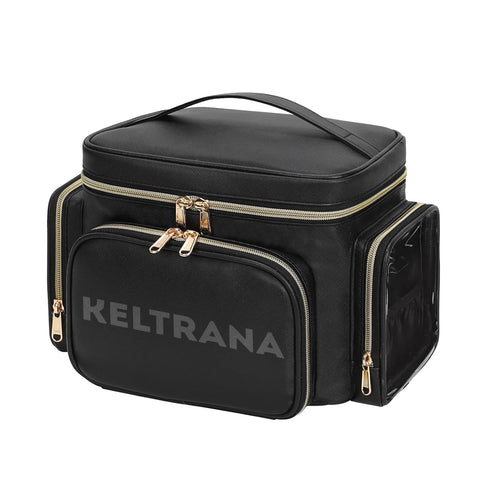 Keltrana Vertical Large Capacity Travel Makeup Bag with Brush Holder - Black
