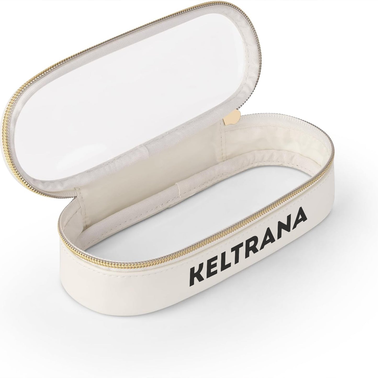 Keltrana Clear Travel Makeup Brush Holder – Transparent Waterproof Cosmetic Brush Case with Leather Accents – White