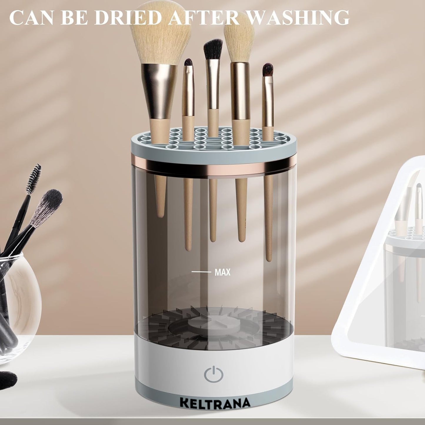 Keltrana Electric Makeup Brush Cleaner – Automatic Spinning Cleaner with Brush Clean Mat, Upgraded Model for All Sizes