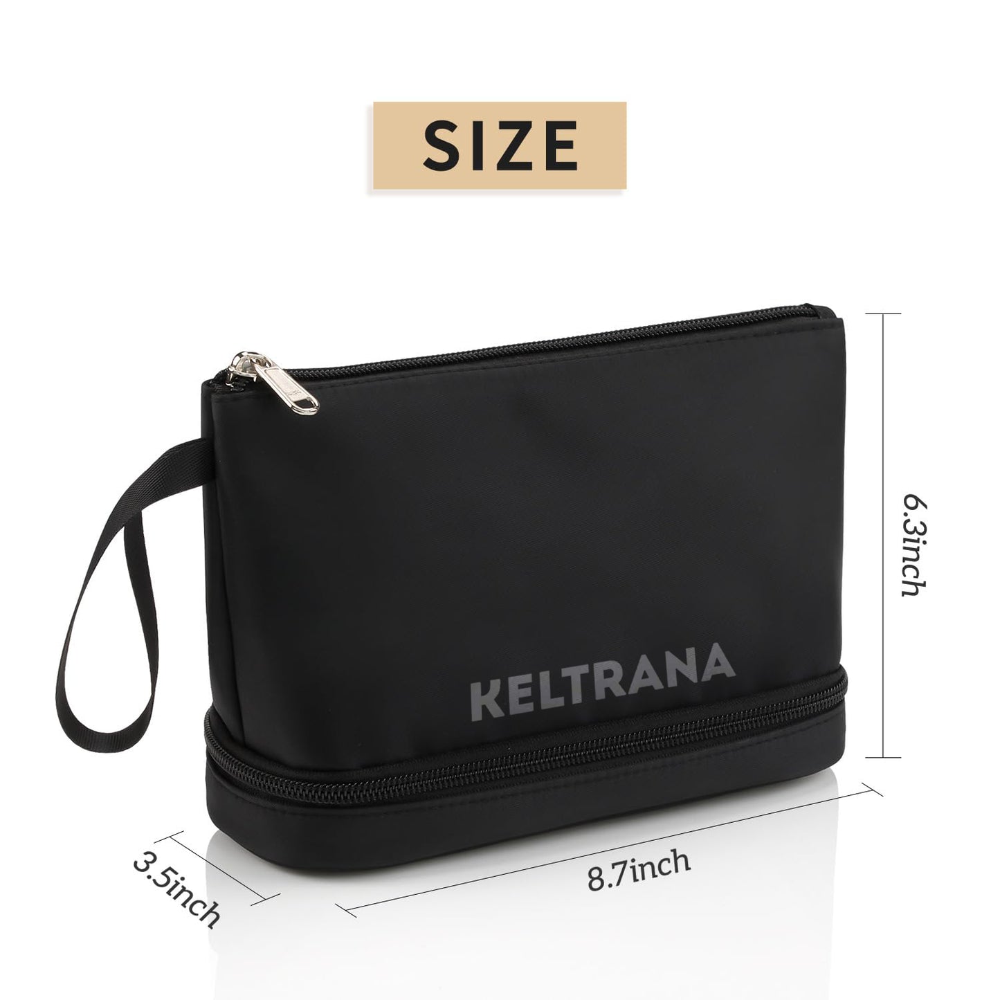 Keltrana Ethereal Small 2-Layer Travel Makeup Bag with Brush Holder - Black
