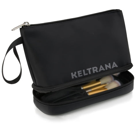 Keltrana Ethereal Small 2-Layer Travel Makeup Bag with Brush Holder - Black