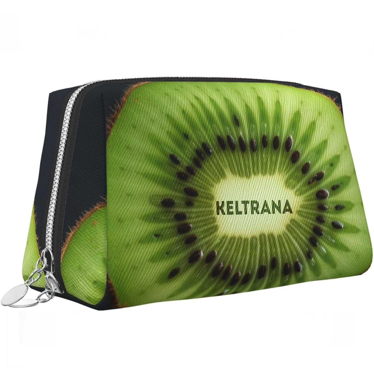 Keltrana Kiwi Slice Leather Makeup Bag – Waterproof Portable Travel Zipper Pouch for Women & Girls