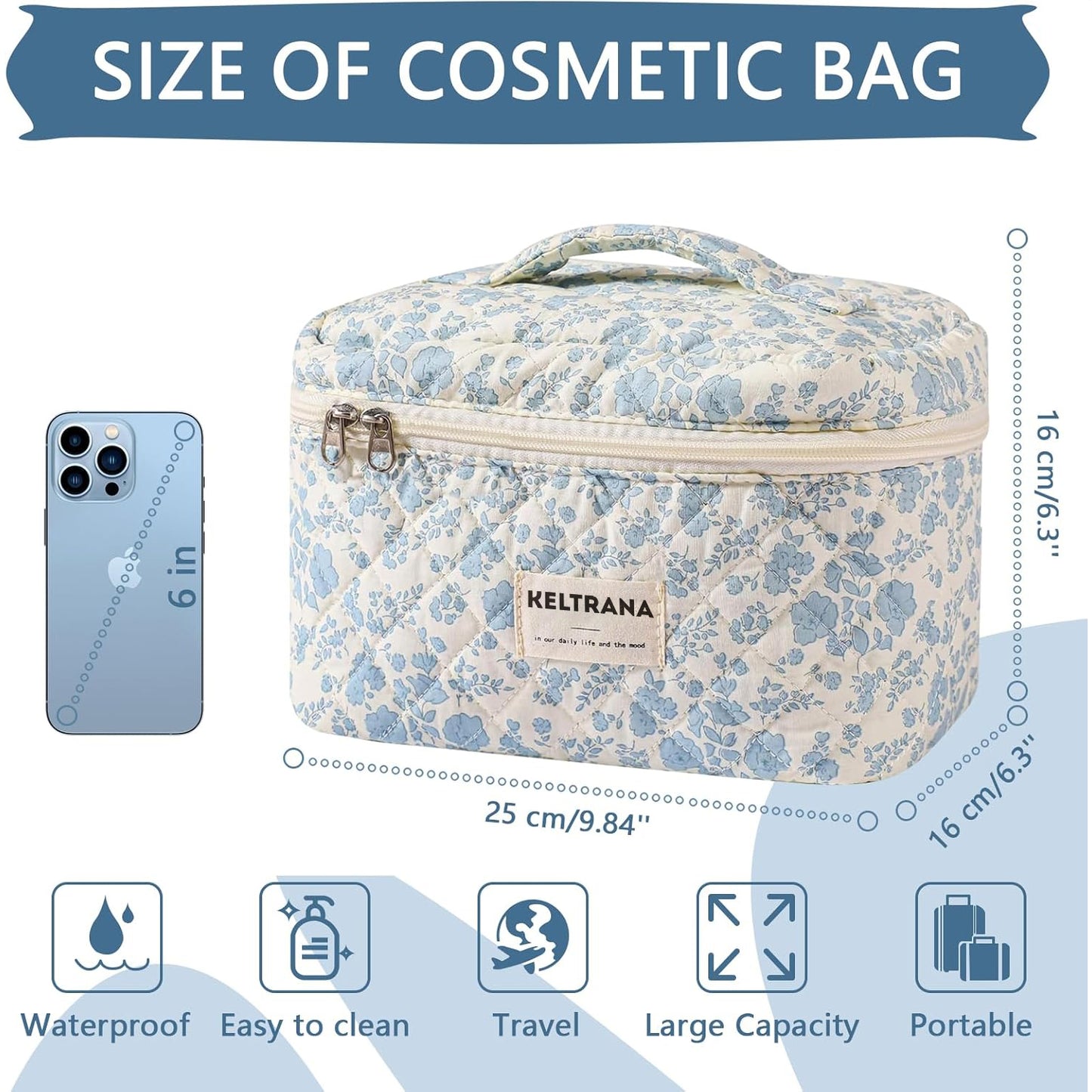 Keltrana Large Floral Coquette Makeup Bag - Travel Cosmetic Organizer