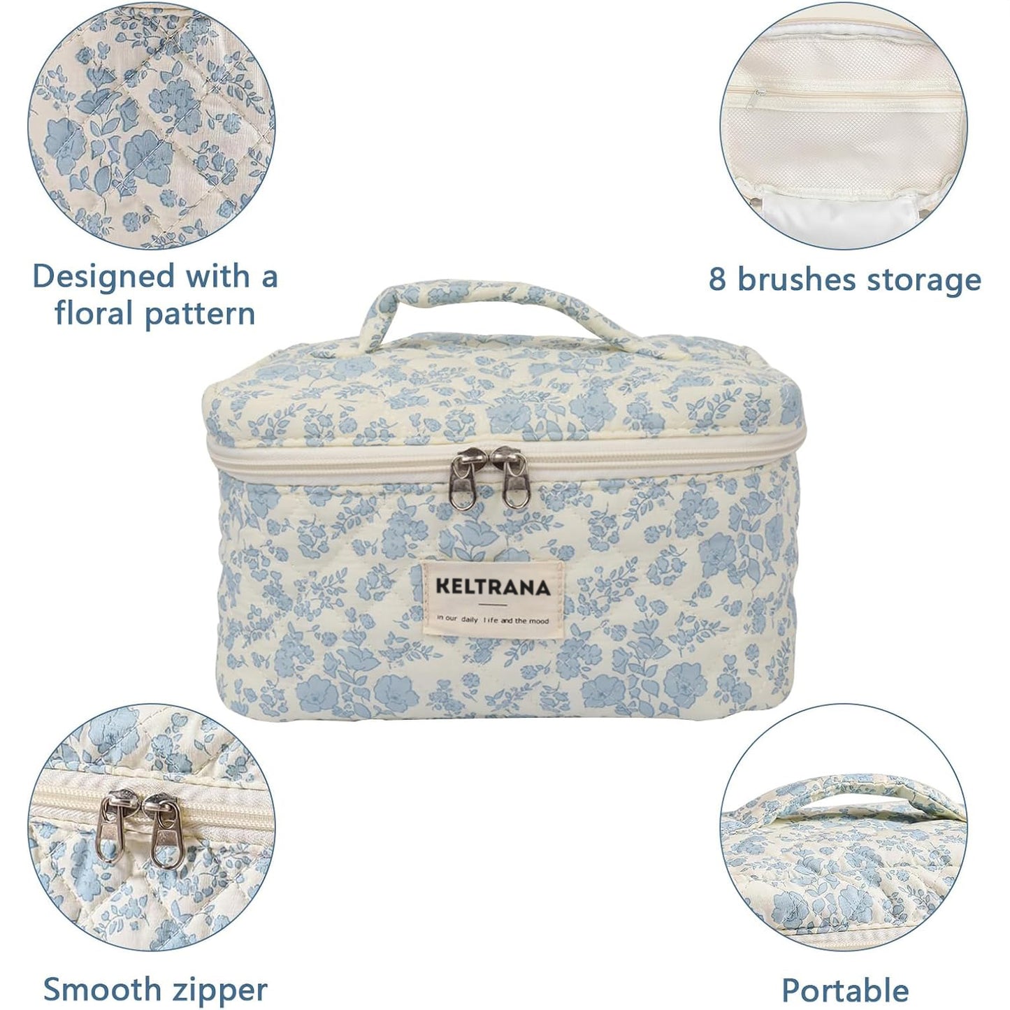 Keltrana Large Floral Coquette Makeup Bag - Travel Cosmetic Organizer