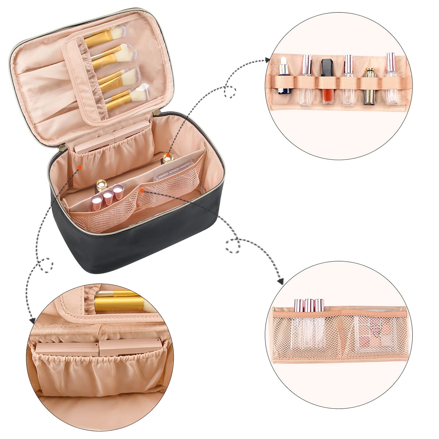 Keltrana Portable Large Capacity Makeup Organizer Bag with Divider - Black