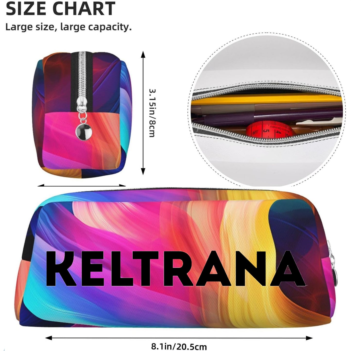 Keltrana Portable Small Pencil Makeup Bags for Purse – Colorful Waves Zipper Pouch for Women & Men