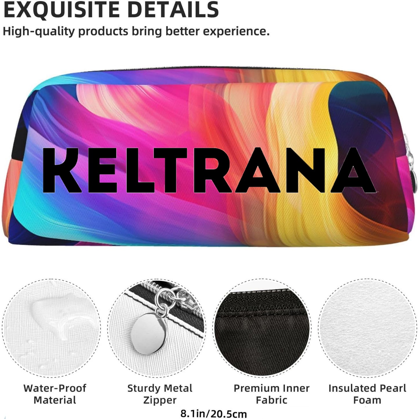 Keltrana Portable Small Pencil Makeup Bags for Purse – Colorful Waves Zipper Pouch for Women & Men