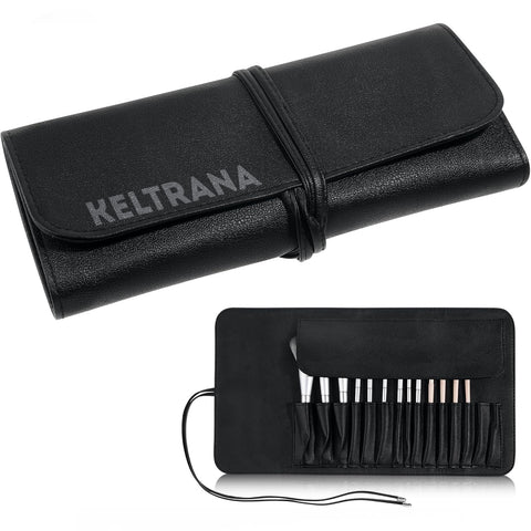 Keltrana Travel Roll-Up Makeup Brush Case – PU Leather Organizer Pouch for Brushes