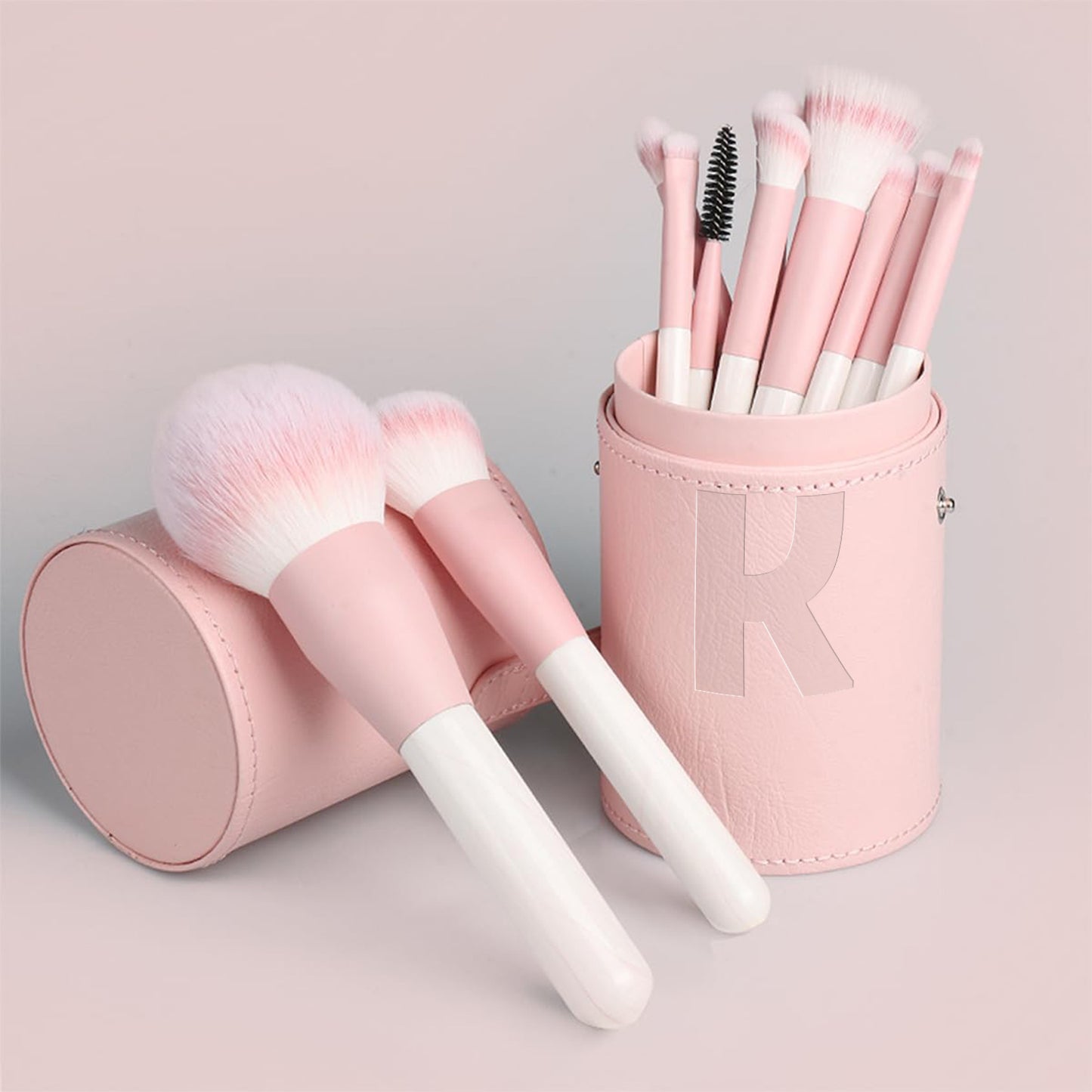 Keltrana Portable PU Leather Makeup Brush Holder – Waterproof Travel Brush Organizer Bag – Pink