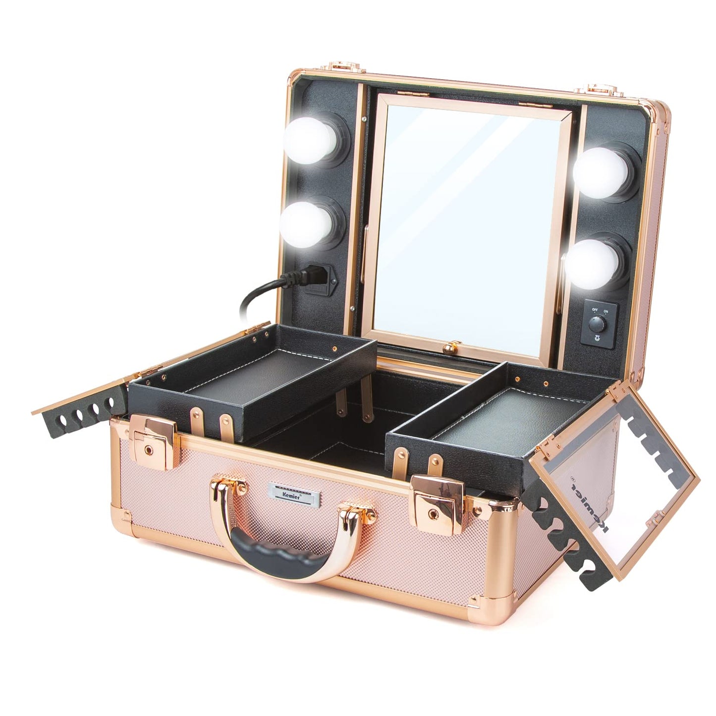 Keltrana Makeup Train Case Cosmetic Organizer Box Makeup Case with Lights and Mirror Makeup Case with Customized Dividers Large Makeup Artist Organizer Kit Rose Gold