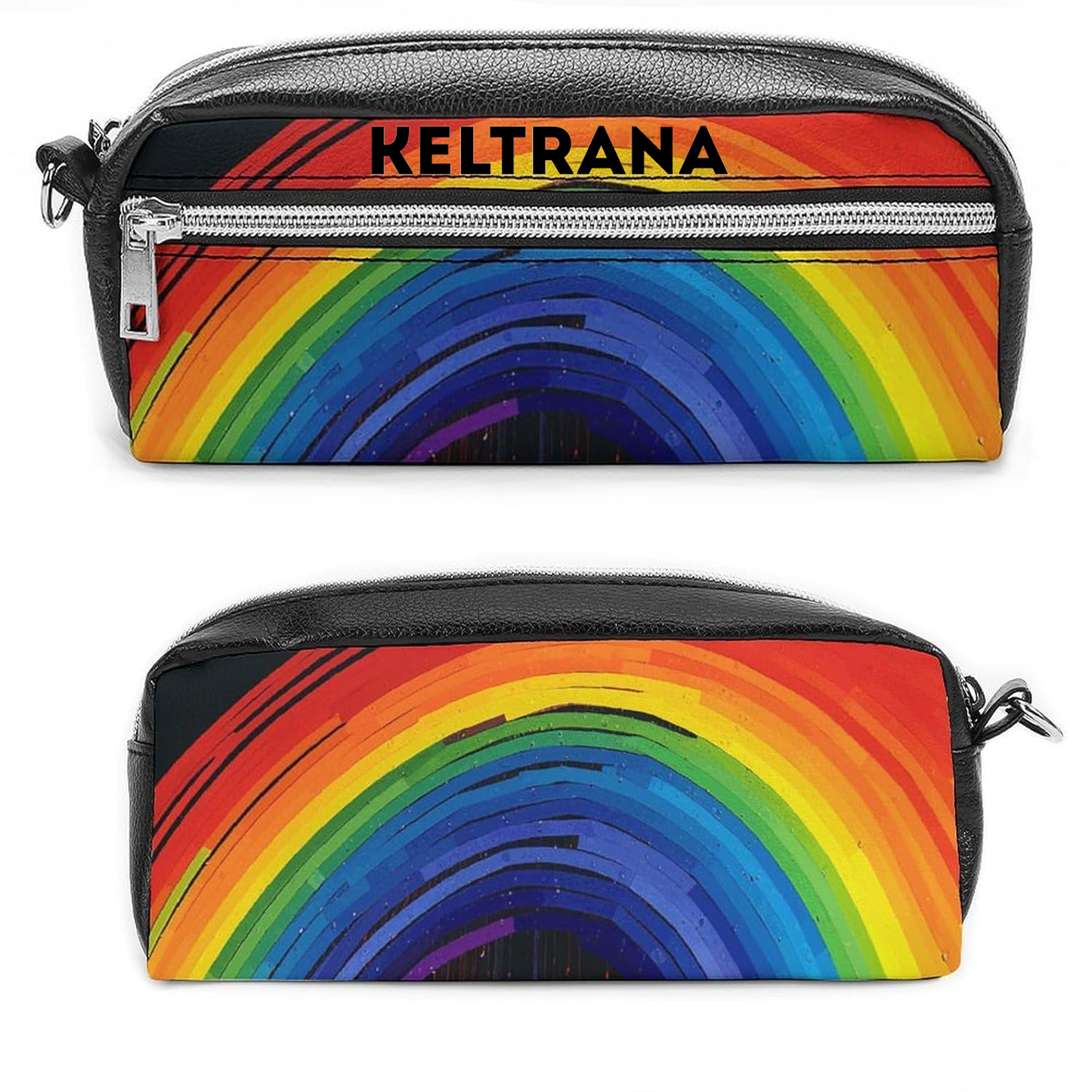 Keltrana Rainbow Leather Pencil Case – Large Capacity Double Compartment Travel Cosmetic Bag for Men & Women