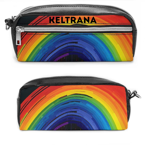 Keltrana Rainbow Leather Pencil Case – Large Capacity Double Compartment Travel Cosmetic Bag for Men & Women