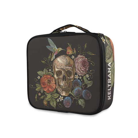 Keltrana Travel Makeup Case Day of The Dead Skull Rose Humming Bird Dia Muertos Cosmetic toiletry Travel bag for Women Girls