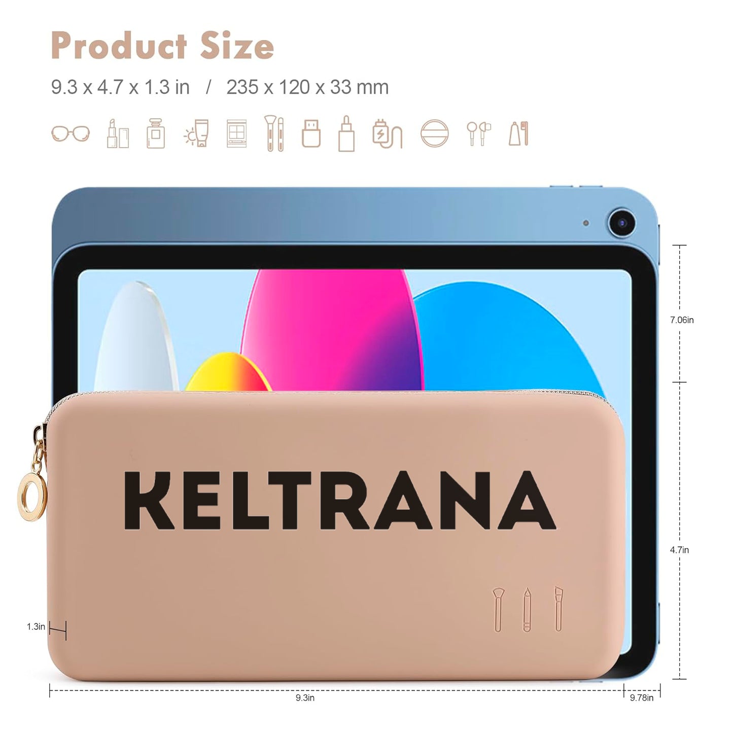 Keltrana Zipper Makeup Brushes Bag For Travel Large Silicone Makeup Brush Holder Make Up Brushes Pouch Case for Makeup Tools
