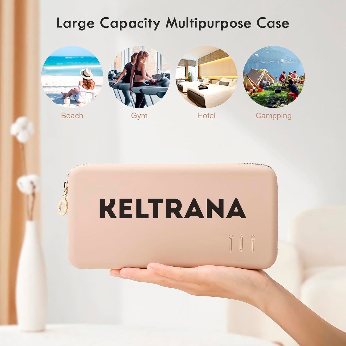 Keltrana Zipper Makeup Brushes Bag For Travel Large Silicone Makeup Brush Holder Make Up Brushes Pouch Case for Makeup Tools
