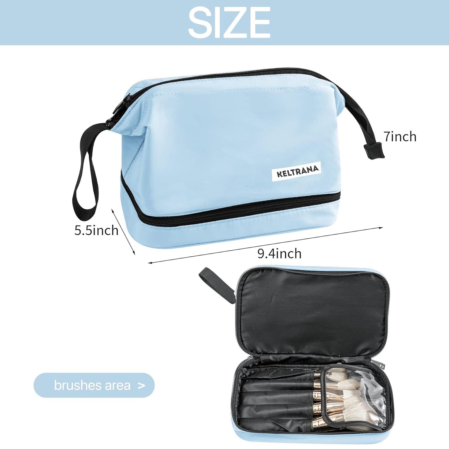 Keltrana Large Travel Toiletry Bag with Handle - Blue