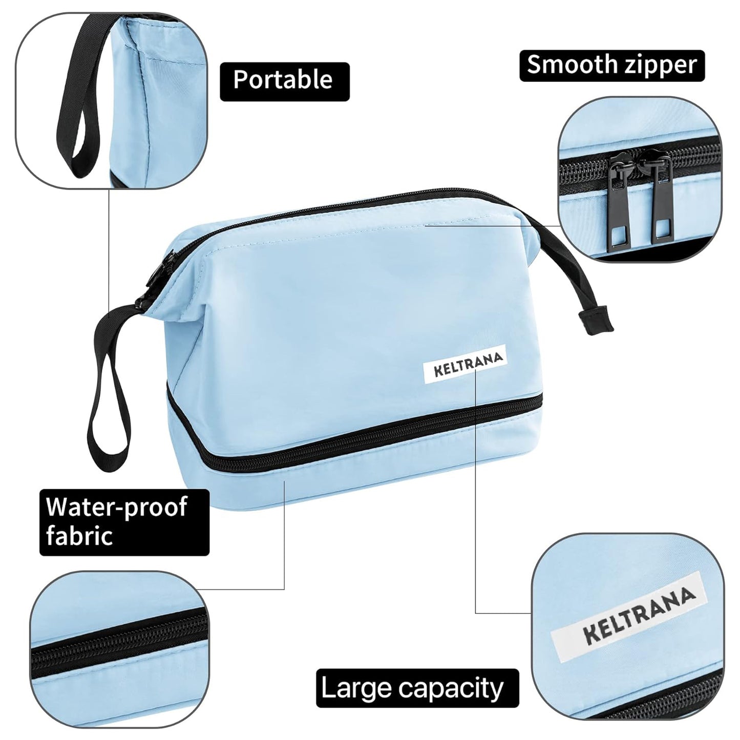 Keltrana Large Travel Toiletry Bag with Handle - Blue